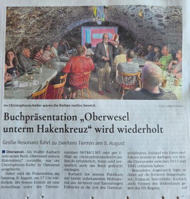 Präsentation Walter Karbach Oberwesel unterm Hakenkreuz im Christophorus Keller Oberwesel